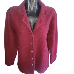 Vintage Rare Modes Ky 100% Wool Burgundy Button-Up Cardigan S